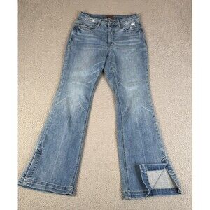 JUDY BLUE Wide Leg Jeans Women 14W Flare Denim High Rise Stretch Slit Leg 31x31